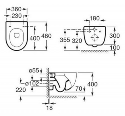 Комплект инсталляция с кнопкой и подвесной унитаз Meridian Compacto 893104110 Roca фото в интернет-магазине Русалия