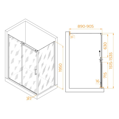 Душевой уголок RGW TO-44-1 (TO-14 + Z-060-2) 1500x900, профиль хром, стекло прозрачное фото в интернет-магазине Русалия