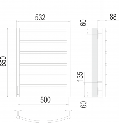 Электрический полотенцесушитель Классик П6 500х650 левый  4670078531339 Terminus фото в интернет-магазине Русалия