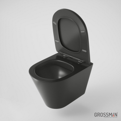 Унитаз подвесной безободковый с сиденьем микролифт GR-4477BMS черный матовый Grossman фото в интернет-магазине Русалия