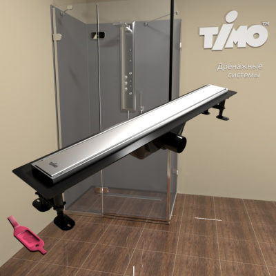 К-т водоотводящий желоб SP10-800 из пластика, с порогами из нерж. стали + Декор. вставка PG10-800 фото в интернет-магазине Русалия