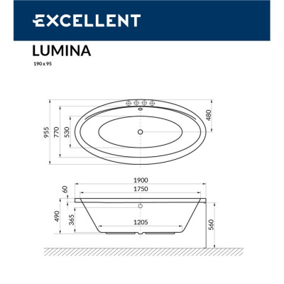 Гидромассажная ванна EXCELLENT Lumina 190x95 "RELAX" (золото) WAEX.LUM19.RELAX.GL фото в интернет-магазине Русалия
