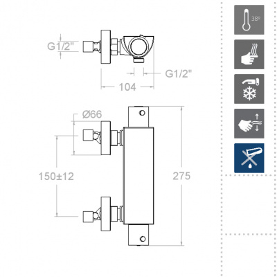 Термостатический смеситель для душа наружнего монтажа URBAN CHIC 213401S Ramon Soler фото в интернет-магазине Русалия