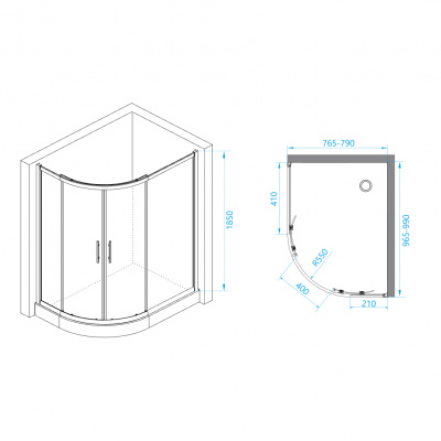 Душевой уголок 80х100 асимметричный PA-61 RGW фото в интернет-магазине Русалия