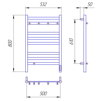 Полотенцесушитель электрический REFLEXION Танами RXT128050BL 800x500 черный матовый, 5 крючков фото в интернет-магазине Русалия