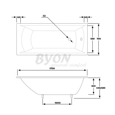 Чугунная ванна Milan 170x70 Byon фото в интернет-магазине Русалия