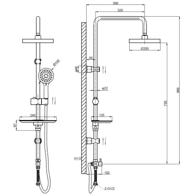 Смеситель ESKO  хром хром 1500 мм (ST1010) фото в интернет-магазине Русалия