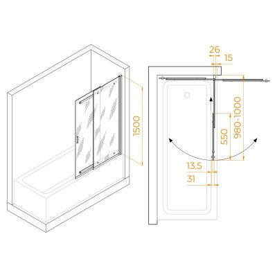 Шторка на ванну RGW SC-44, стекло прозрачное, профиль хром фото в интернет-магазине Русалия