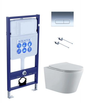 SET AQUATEK ВЕГА-1905-016 (рама AQUATEK Standard INS-0000012 с клавишей KDI-0000016 и крепежом KKI-0000001+унитаз ВЕГА AQ1905-00 с тонким сиденьем sc фото в интернет-магазине Русалия