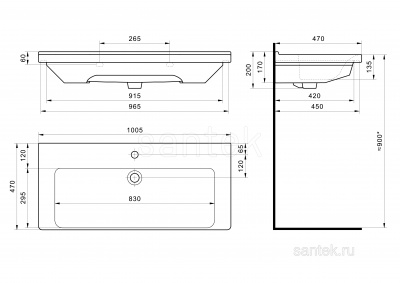 Раковина Santek Миранда 100 отверстие под смеситель 1WH302249 фото в интернет-магазине Русалия