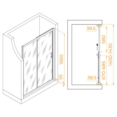 Душевая дверь RGW PA-016B 1400, стекло матовое-сатинат, профиль черный фото в интернет-магазине Русалия