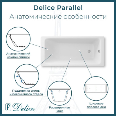 Ванна чугунная Delice Parallel 150х70 с черными матовыми ручками DLR220503RB фото в интернет-магазине Русалия