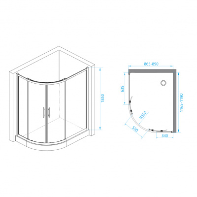 Душевой уголок 90х120 асимметричный PA-61 RGW фото в интернет-магазине Русалия