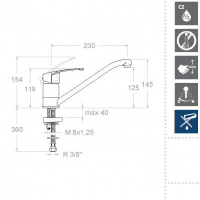 Смеситель для кухни однорычажный NEW FLY 570901 Ramon Soler фото в интернет-магазине Русалия