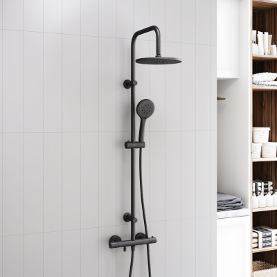 D0710522 New plus, Душевая система с термостатическим ванно-душевым смесителем , черный фото в интернет-магазине Русалия