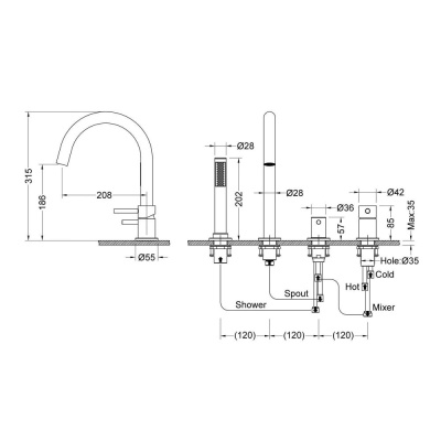 Смеситель для ванны и душа, врезной Timo Saona (2320/03Y) черный фото в интернет-магазине Русалия