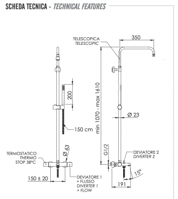 Душевая система термостатическая с изливом Remer Elegance EQ34A7MMSSOFXV, сталь фото в интернет-магазине Русалия