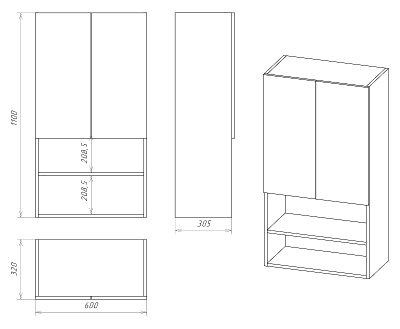Шкаф Поло 60 над стиральной машиной подвесной О-Пол08060-012 Misty фото в интернет-магазине Русалия