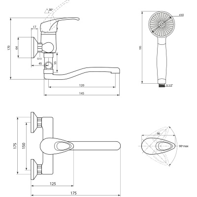 Смеситель Славен  для ванны Прораб  Р (СЛ-ОД-Р30) фото в интернет-магазине Русалия