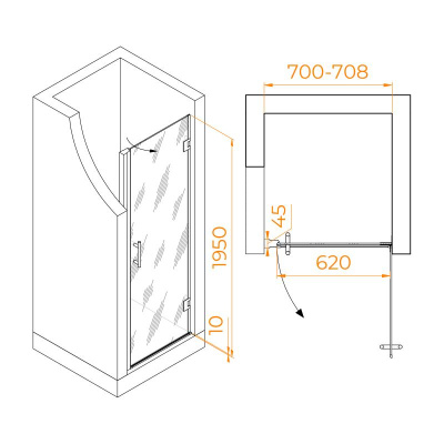 Душевая дверь RGW HO-011 700, стекло прозрачное, профиль хром фото в интернет-магазине Русалия