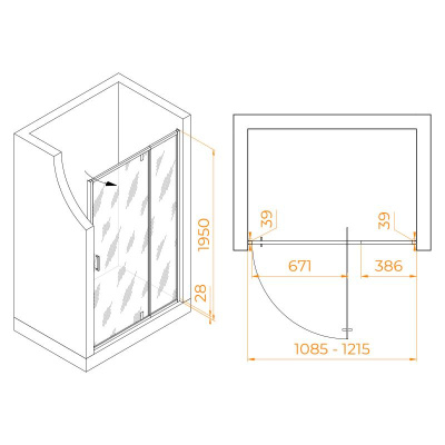 Душевая дверь RGW PA-008 1100, стекло матовое-сатинат, профиль хром фото в интернет-магазине Русалия
