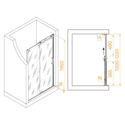 Душевая дверь RGW TO-14 1200, стекло прозрачное, профиль хром фото в интернет-магазине Русалия