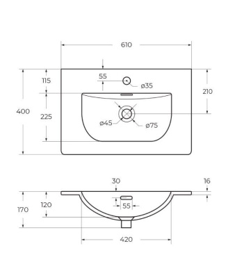 Керамическая раковина BB-8099-3-60, 610x400x150 Belbagno фото в интернет-магазине Русалия
