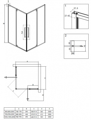 Душевой уголок 90х90 SV-33B квадрат, черный профиль RGW фото в интернет-магазине Русалия