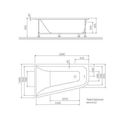 W72A-160L100W-A2 Ванна акриловая spirit  ассиметричная 160x100, без слива/перелива, левосторонняя Am.Pm фото в интернет-магазине Русалия