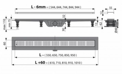 Водоотводящий желоб с решеткой Simple APZ10-650M Alcaplast фото в интернет-магазине Русалия