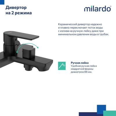 Смеситель для ванны Milardo Maze чёрный матовый (MAZBL00M02) фото в интернет-магазине Русалия