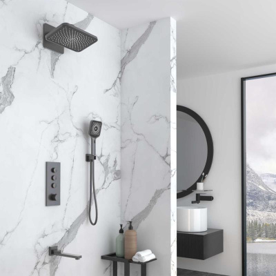 Душевой комплект VSFW-433TI4GM встраиваемый, термостат, трехрежимный, вороненая сталь Vincea фото в интернет-магазине Русалия