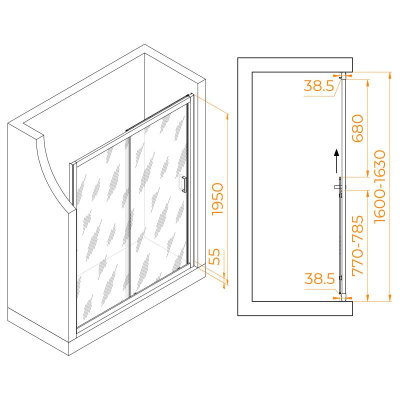 Душевая дверь RGW PA-016 1600, стекло прозрачное, профиль хром фото в интернет-магазине Русалия