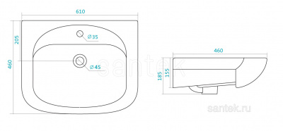 Раковина Santek Стелла 60 отверстие под смеситель 1WH112450 фото в интернет-магазине Русалия