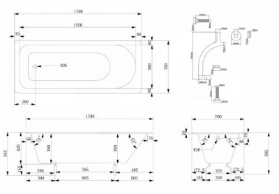 Чугунная ванна Standart 170х70 с ножками Selena фото в интернет-магазине Русалия