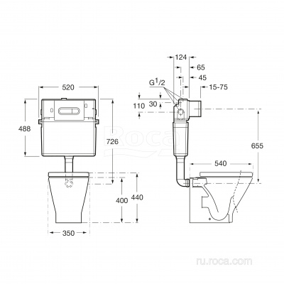 Комплект The Gap 893109000 приставная чаша + бачок + сиденье + панель смыва Roca фото в интернет-магазине Русалия