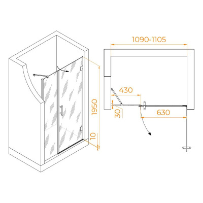 Душевая дверь RGW HO-012 1100, стекло прозрачное, профиль хром фото в интернет-магазине Русалия