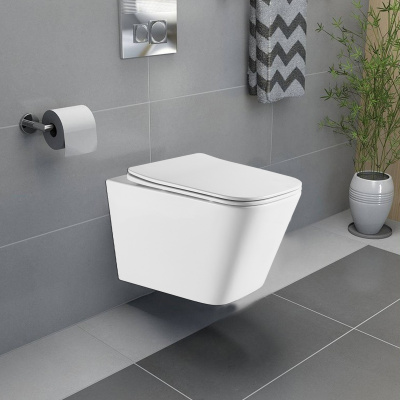 Унитаз подвесной безободковый 0052 Teramo с сиденьем микролифт Azario фото в интернет-магазине Русалия