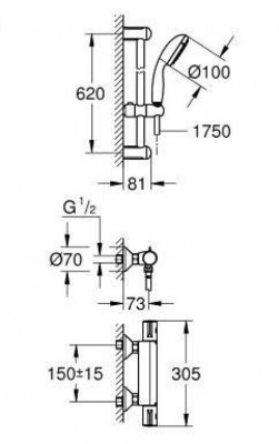 Термостат для душа с душевым гарнитуром 34565000 Grohtherm 800 Grohe фото в интернет-магазине Русалия