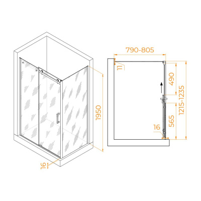Душевой уголок RGW TO-44-1 (TO-14 + Z-060-2) 1200x800, профиль хром, стекло прозрачное фото в интернет-магазине Русалия