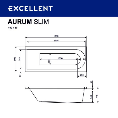 Ванна EXCELLENT Aurum Slim 180x80 "HYDRO" (хром) фото в интернет-магазине Русалия