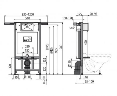 Инсталляционная система для подвесных унитазов Sadromodul AM102/1000 ALCAPLAST фото в интернет-магазине Русалия