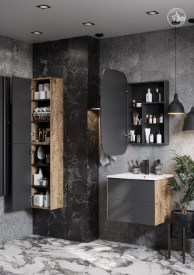 Зеркальный шкаф AQUATON Сохо 60 графит левый 1A258302AJA0L фото в интернет-магазине Русалия