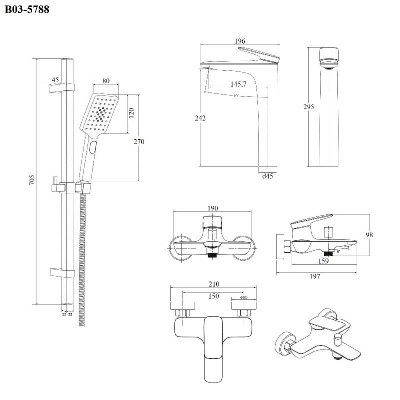 BOND Cube B03-5788 Душевой комплект 3х1 черный матовый фото в интернет-магазине Русалия