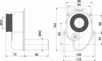 Сифон для писсуара горизонтальный A45B AlcaPlast фото в интернет-магазине Русалия