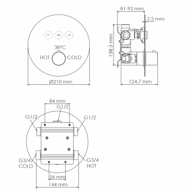 Dinkel 5844 Thermo Смеситель для ванны и душа Wasserkraft фото в интернет-магазине Русалия