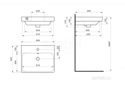 Раковина Santek Адриана 55 отверстие под смеситель 1WH501620 фото в интернет-магазине Русалия