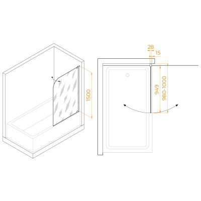 Шторка на ванну RGW SC-01 1000, стекло прозрачное, профиль хром фото в интернет-магазине Русалия