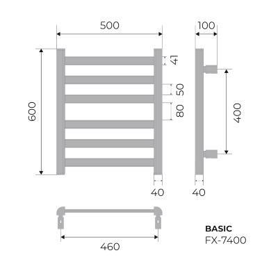 Полотенцесушитель электрический Fixsen BASIC 600х500 FX-7400F, графит FX-7400F фото в интернет-магазине Русалия