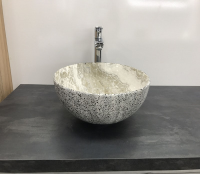 Раковина накладная круглая под серый камень MNC 487 CeramaLux фото в интернет-магазине Русалия